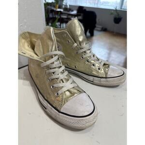 Converse UNISEX CHUCK TAYLOR ALL STAR HI METALLIC SNEAKER Gold, Size 10W, GUC
